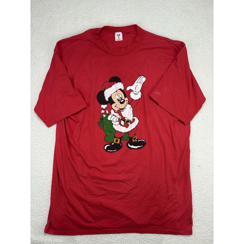 Vtg Disney Wear Mickey Santa Christmas Sleep Shirt Single‎ Stitch OS Made In USA